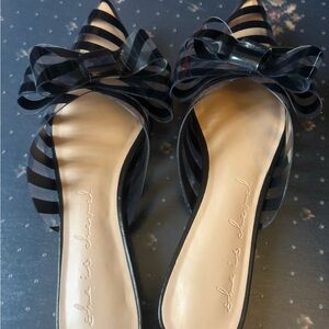 Black Striped Women's Flats